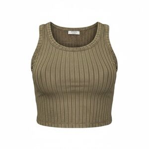 Zenana Outfitters Khaki Ribbed Crop Top